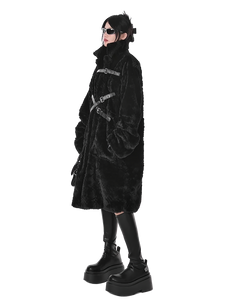 'Raven' Black Fur Coat with Adjustable Strap Closure