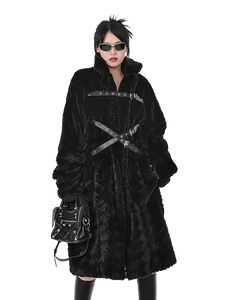 'Raven' Black Fur Coat with Adjustable Strap Closure