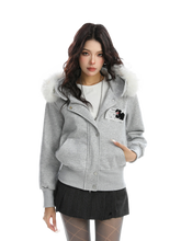 Load image into Gallery viewer, 'Cipher' Fur-Trimmed Cropped Cotton Hoodie