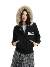 Load image into Gallery viewer, 'Cipher' Fur-Trimmed Cropped Cotton Hoodie