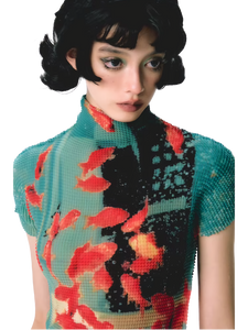Pixel Koi Textured-Stretch Short Sleeve Tee