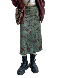 Botanical Satin Midi Skirt
