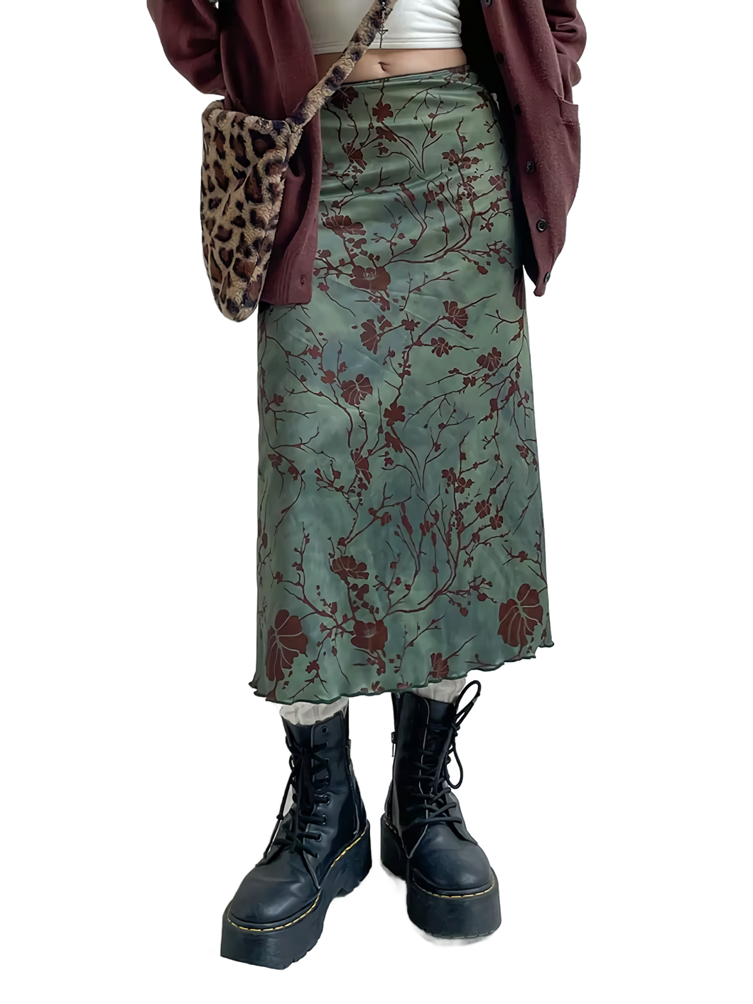 Botanical Satin Midi Skirt