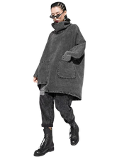 Load image into Gallery viewer, Washed Denim High-Neck Oversized Pocket Sweatshirt