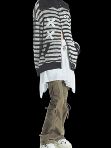 Striped Reflective Cross Hatch Knit Cardigan
