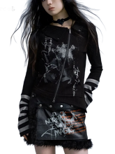 Load image into Gallery viewer, Cross Zip Knit Cardigan with Gothic Print
