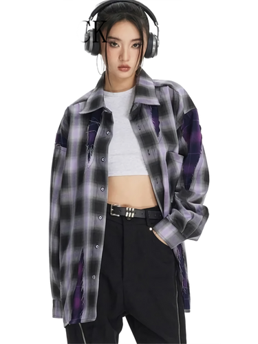 'Chaos' Distressed Plaid Button Up Shirt