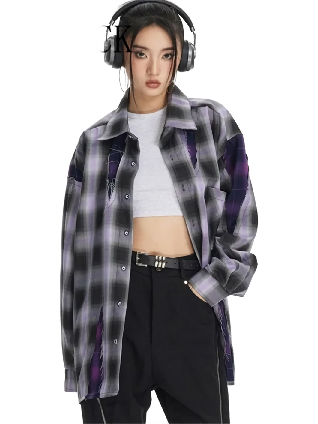 'Chaos' Distressed Plaid Button Up Shirt