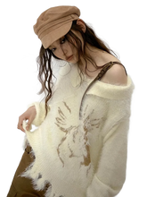 Load image into Gallery viewer, Fairy Core Distressed Off Shoulder Knit Sweater