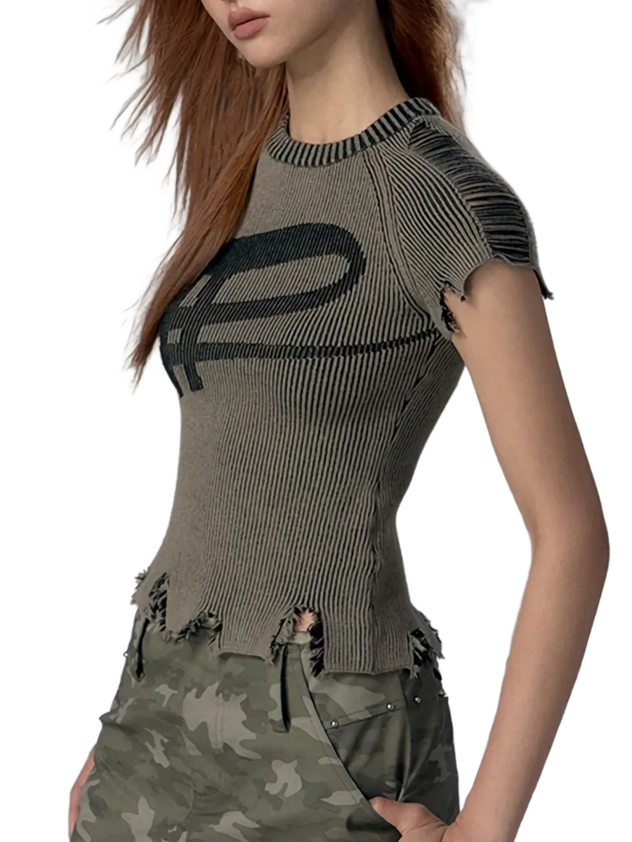 'Royal' Distressed Knit Crop Tee | DYSTOPIɅN ™️ – DYSTOPIɅN