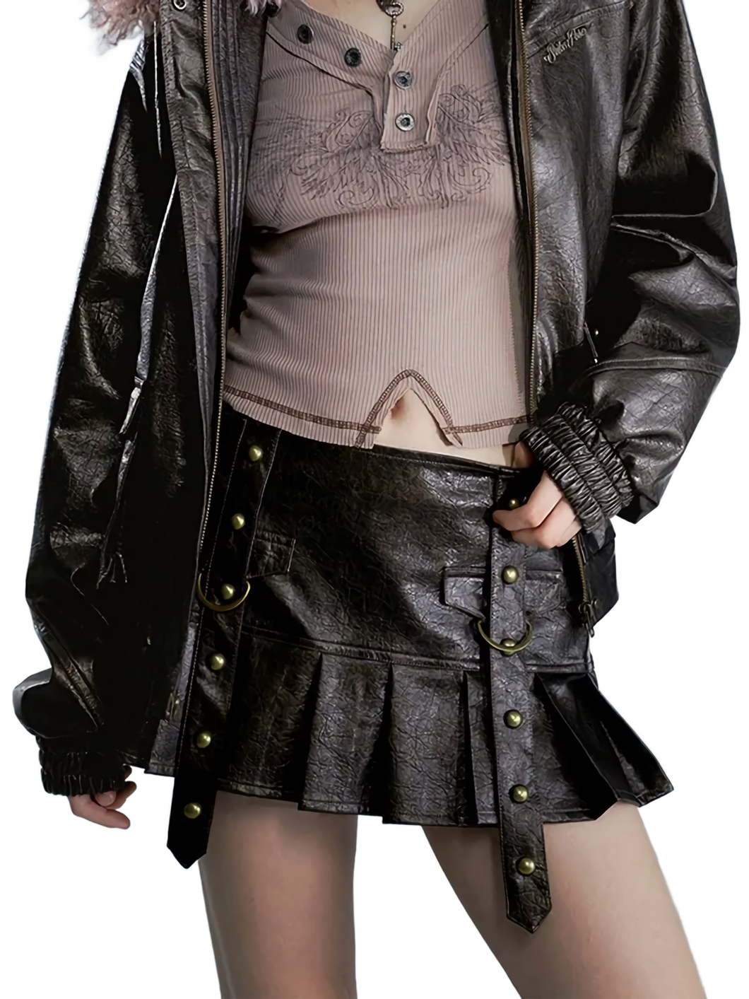 Rebel Queen Rivet Leather Skirt