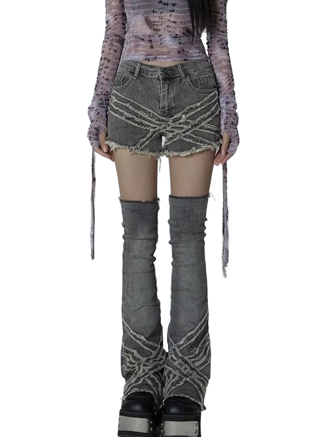 Etched Denim Shorts Set