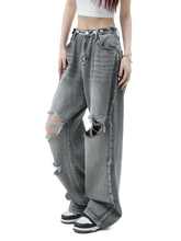 Load image into Gallery viewer, Distressed Gray Wash Baggy Denim Jeans
