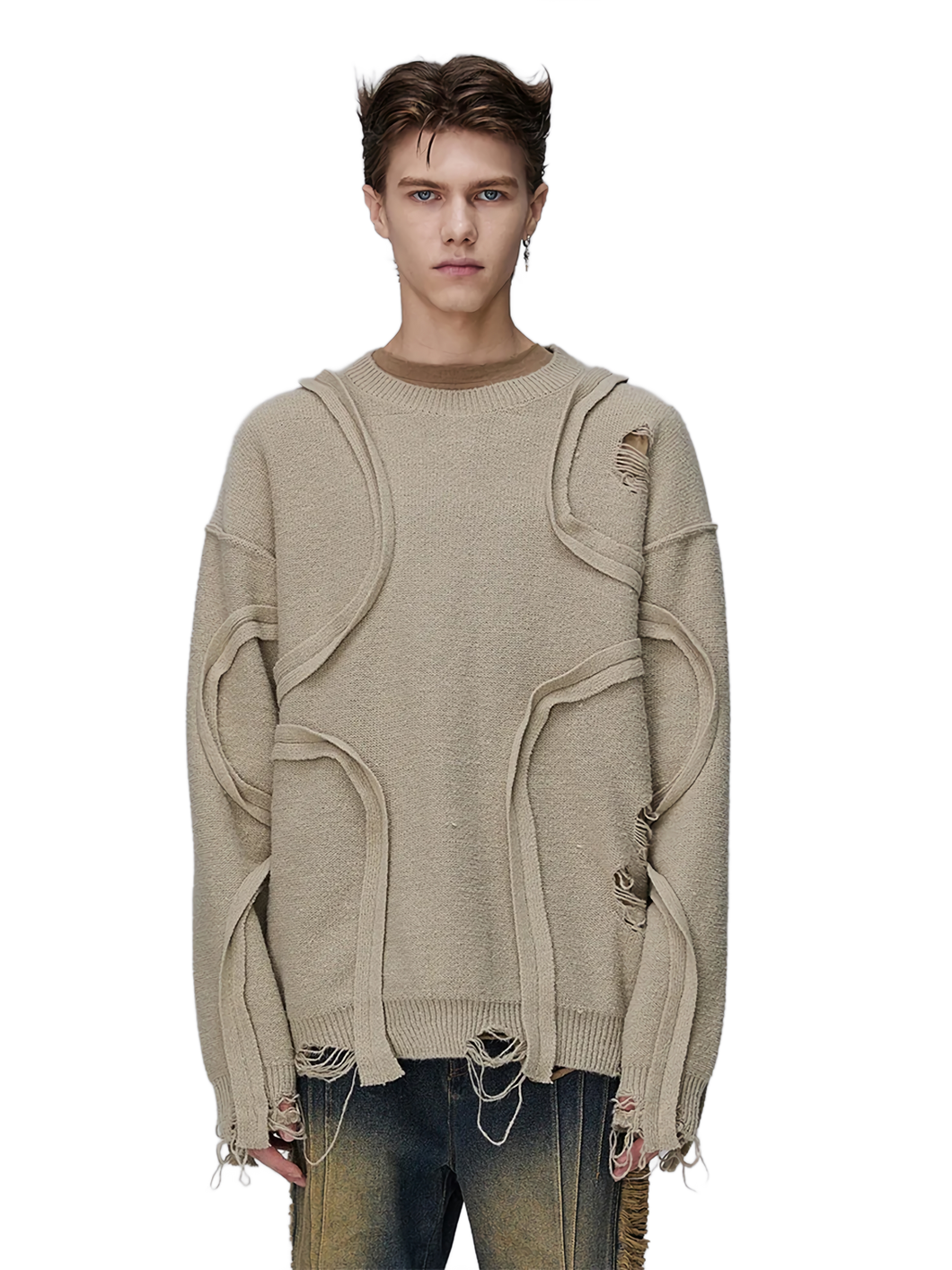 Distressed Loop-Textured Sweater in Neutral Tone