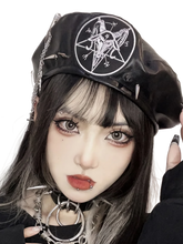 Load image into Gallery viewer, Punk Beret with Metal Chain and Cross Detail