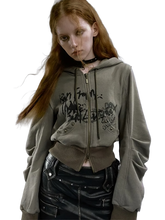 Load image into Gallery viewer, &#39;Wolf&#39; Cropped Zip Up Hoodie