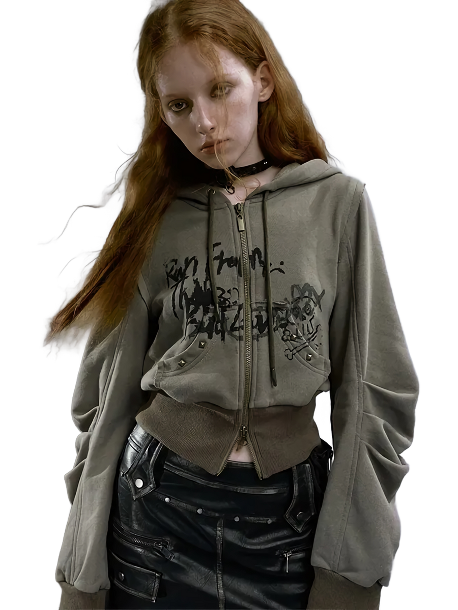 Wasteland Distressed Furry Hooded Cropped Heavy Puffer