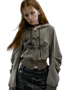 'Wolf' Cropped Zip Up Hoodie