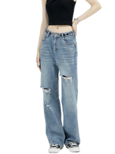 Load image into Gallery viewer, Distressed Straight Leg Denim Jeans