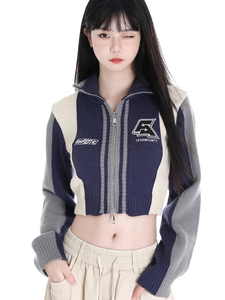 Team Knit Cropped Zip Up Cardigan