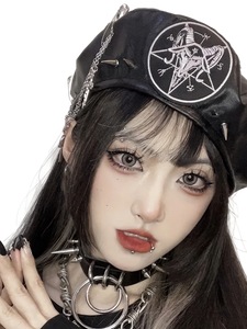 Punk Beret with Metal Chain and Cross Detail
