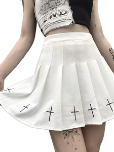 Pleated Skirt with Embroidered Cross Pattern