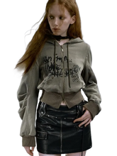 Load image into Gallery viewer, &#39;Wolf&#39; Cropped Zip Up Hoodie