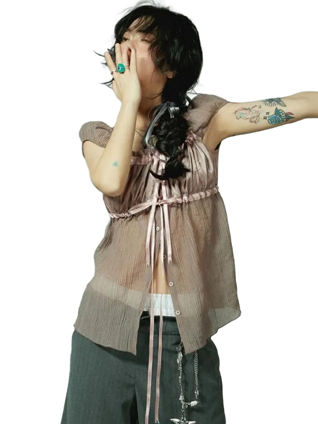 sheer puff sleeve blouse
