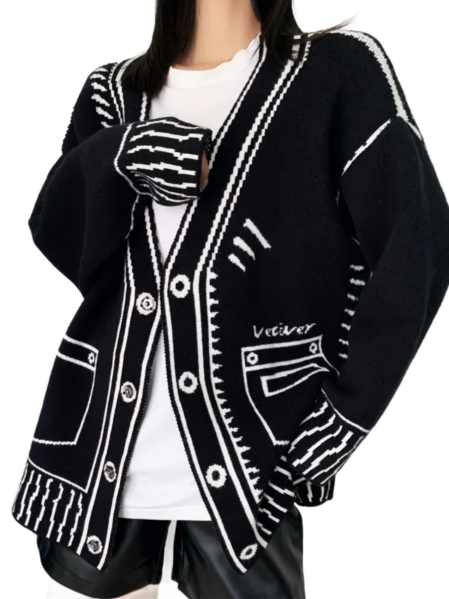 Contrast Trim Button Up Knit Cardigan | DYSTOPIɅN ™️ – DYSTOPIɅN