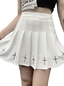 Pleated Skirt with Embroidered Cross Pattern