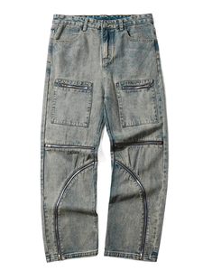 Custom Zip Straight Leg Denim Jeans