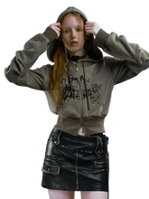 Load image into Gallery viewer, &#39;Wolf&#39; Cropped Zip Up Hoodie