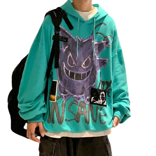 'Insane' Dark Gengar Oversized Cotton Hoodie - DYSTOPIɅN ™️ | Dystopian Streetwear