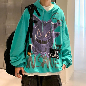 'Insane' Dark Gengar Oversized Cotton Hoodie - DYSTOPIɅN ™️ | Dystopian Streetwear