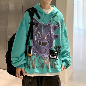 'Insane' Dark Gengar Oversized Cotton Hoodie - DYSTOPIɅN ™️ | Dystopian Streetwear